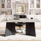 63 Modern Farmhouse Dining Table for 6-8 - Rectangular Wooden Tabletop with Metal Pedestal Legs for Home Office