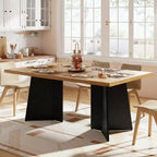 Table à manger de ferme moderne 63" pour 6-8 personnes - Plateau rectangulaire en bois avec pieds piédestal en métal pour la maison ou le bureau