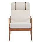 Mid Century Modern Accent Armchair with Solid Wood Frame and High Back, Beige Upholstery, for Reading Nook