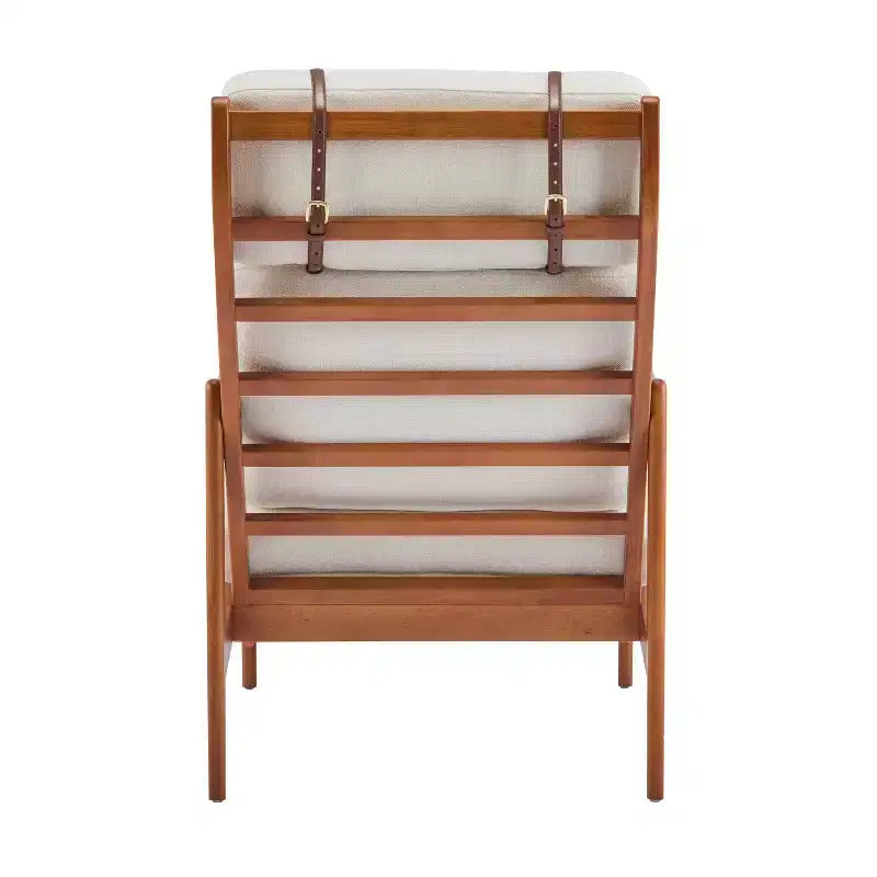 Mid Century Modern Accent Armchair with Solid Wood Frame and High Back, Beige Upholstery, for Reading Nook