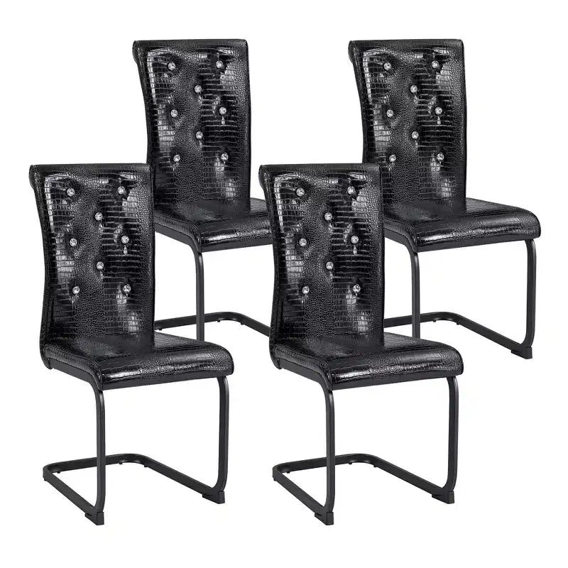 Lot de 4 Chaises de Salle à Manger Rembourrées en Similicuir avec Détails de Boucle en Cristal et Pieds en Métal Durables