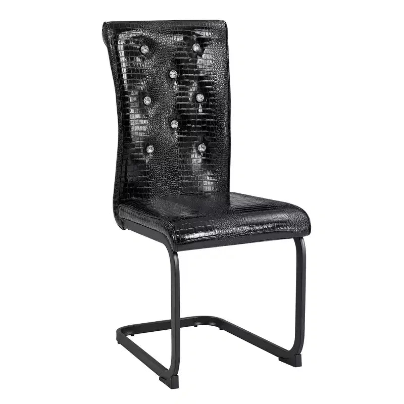 Lot de 4 Chaises de Salle à Manger Rembourrées en Similicuir avec Détails de Boucle en Cristal et Pieds en Métal Durables