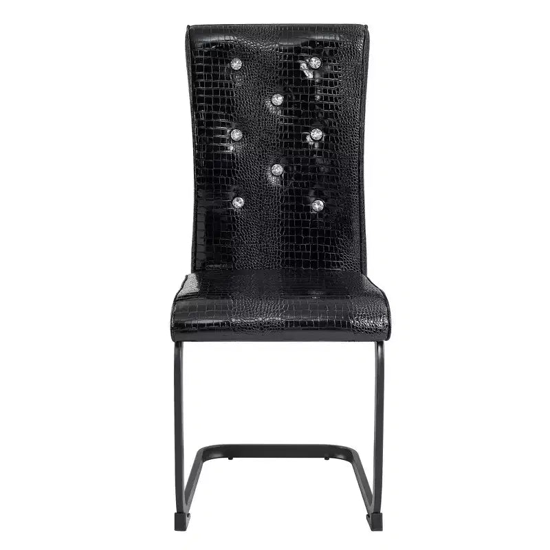 Lot de 4 Chaises de Salle à Manger Rembourrées en Similicuir avec Détails de Boucle en Cristal et Pieds en Métal Durables
