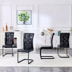 Lot de 4 Chaises de Salle à Manger Rembourrées en Similicuir avec Détails de Boucle en Cristal et Pieds en Métal Durables