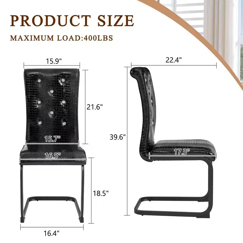 Lot de 4 Chaises de Salle à Manger Rembourrées en Similicuir avec Détails de Boucle en Cristal et Pieds en Métal Durables