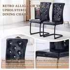 Lot de 4 Chaises de Salle à Manger Rembourrées en Similicuir avec Détails de Boucle en Cristal et Pieds en Métal Durables