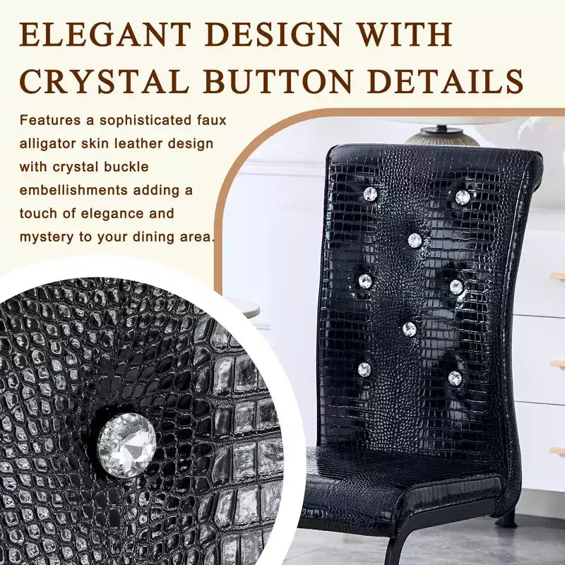 Lot de 4 Chaises de Salle à Manger Rembourrées en Similicuir avec Détails de Boucle en Cristal et Pieds en Métal Durables