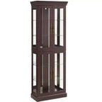 Lighted Glass Curio Display Cabinet with Adjustable Shelves, High-Quality Hinge, and Vintage Handles