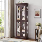 Lighted Glass Curio Display Cabinet with Adjustable Shelves, High-Quality Hinge, and Vintage Handles
