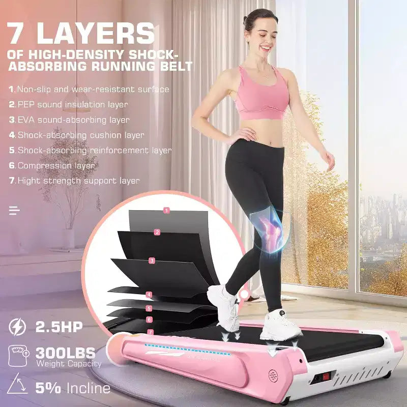 KRISRATE Walking Pad, 2 in 1 Under Desk Treadmill for Home Office, 2.5 HP Mini Compact Walking Treadmill, Installation-Free, Unique Lighting Design