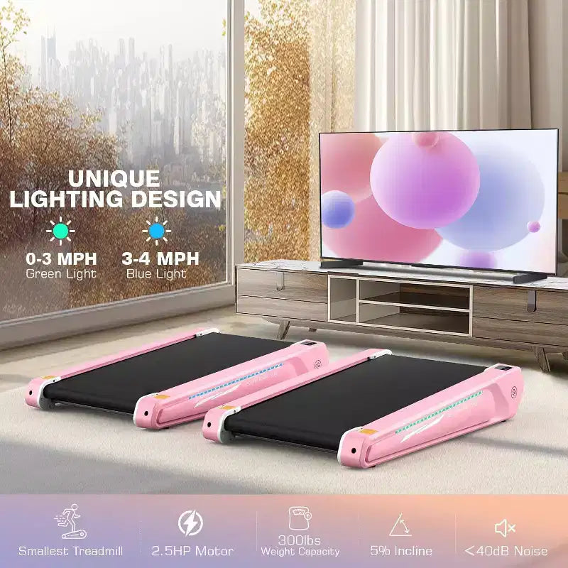 KRISRATE Walking Pad, 2 in 1 Under Desk Treadmill for Home Office, 2.5 HP Mini Compact Walking Treadmill, Installation-Free, Unique Lighting Design