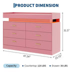 6 Drawer Dresser, Chest of Drawers for Closet with Floating LED Lights & Charging Station, Drawer Cabinet for Bedroom, Living Room, 47.24w