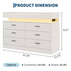 6 Drawer Dresser, Chest of Drawers for Closet with Floating LED Lights & Charging Station, Drawer Cabinet for Bedroom, Living Room, 47.24w