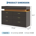6 Drawer Dresser, Chest of Drawers for Closet with Floating LED Lights & Charging Station, Drawer Cabinet for Bedroom, Living Room, 47.24w