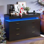 6 Drawer Dresser, Chest of Drawers for Closet with Floating LED Lights & Charging Station, Drawer Cabinet for Bedroom, Living Room, 47.24w