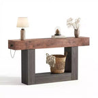 Table d'entrée de ferme de 63 po avec rangement et station de recharge, console étroite à 2 niveaux derrière le canapé, meuble de couloir en bois pour hall d'entrée