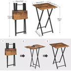 ACOINEL Folding TV Tray Table, Wooden Portable Sofa Side Table, Industrial Snack End Table for Small Spaces - Space-Saving, Easy Install & Fold