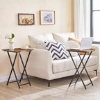 ACOINEL Folding TV Tray Table, Wooden Portable Sofa Side Table, Industrial Snack End Table for Small Spaces - Space-Saving, Easy Install & Fold