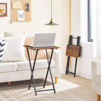 ACOINEL Folding TV Tray Table, Wooden Portable Sofa Side Table, Industrial Snack End Table for Small Spaces - Space-Saving, Easy Install & Fold