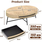 Table basse ovale 47,2 po de style Mid-Century Modern, table centrale en bois avec tiroir de rangement et pieds en métal croisés