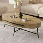 Table basse ovale 47,2 po de style Mid-Century Modern, table centrale en bois avec tiroir de rangement et pieds en métal croisés