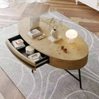 Table basse ovale 47,2 po de style Mid-Century Modern, table centrale en bois avec tiroir de rangement et pieds en métal croisés