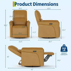 Power Recliner Single Sofa Chair  360 Swivel Rocker Glider, Massage Function, Adjustable Lumbar Support, USB Charging, Faux Leather  Deep Seat