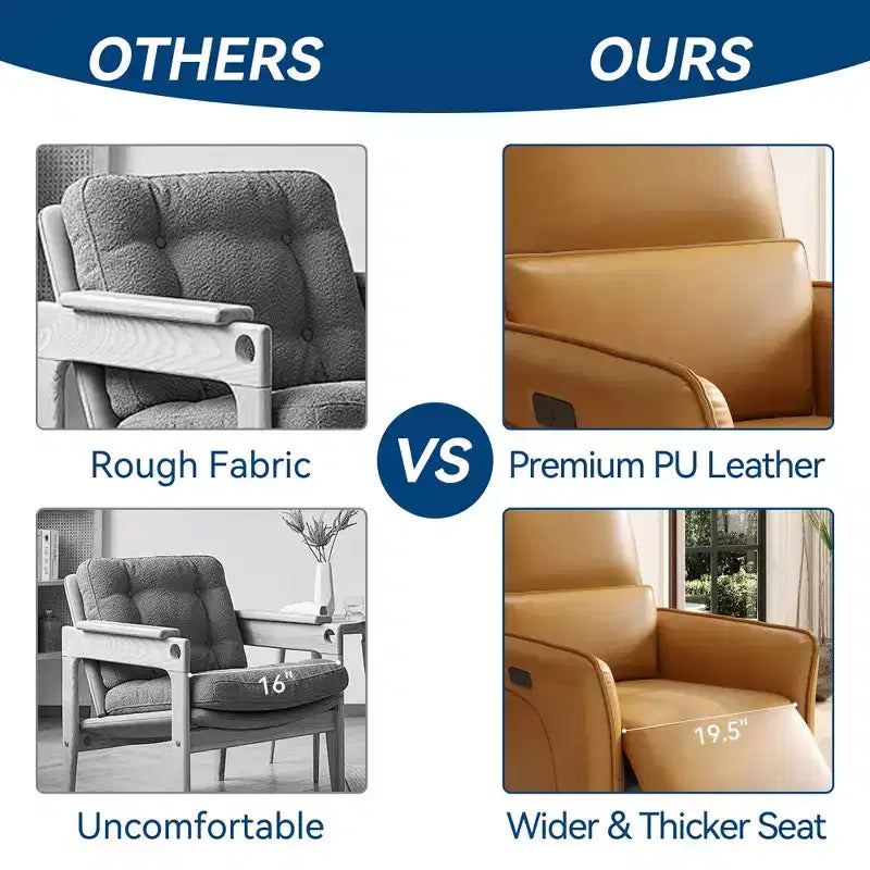 Power Recliner Single Sofa Chair  360 Swivel Rocker Glider, Massage Function, Adjustable Lumbar Support, USB Charging, Faux Leather  Deep Seat