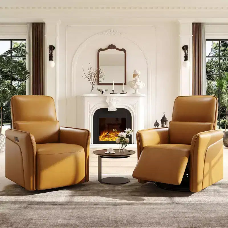 Power Recliner Single Sofa Chair  360 Swivel Rocker Glider, Massage Function, Adjustable Lumbar Support, USB Charging, Faux Leather  Deep Seat