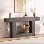 63 Narrow 2-Tier Console Table with Charging Station, Wooden Sofa Table for Entryway, Foyer, or Living Room, Behind Couch Storage