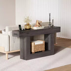 63 Narrow 2-Tier Console Table with Charging Station, Wooden Sofa Table for Entryway, Foyer, or Living Room, Behind Couch Storage
