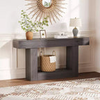 63 Narrow 2-Tier Console Table with Charging Station, Wooden Sofa Table for Entryway, Foyer, or Living Room, Behind Couch Storage