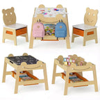 Costway 5-in-1 Kids' Table & Chair Set with Chalkboard, Whiteboard, 3 Storage Bins, 4 Hooks Gray + White/Natural + White + Orange