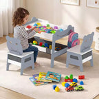 Costway 5-in-1 Kids' Table & Chair Set with Chalkboard, Whiteboard, 3 Storage Bins, 4 Hooks Gray + White/Natural + White + Orange