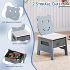 Costway 5-in-1 Kids' Table & Chair Set with Chalkboard, Whiteboard, 3 Storage Bins, 4 Hooks Gray + White/Natural + White + Orange
