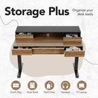 Standing Desk with Drawers, 48 Inches Electric Height Adjustable Desk with Storage, Whole Piece Board Sit Stand Up Desk with Monitor Shelf