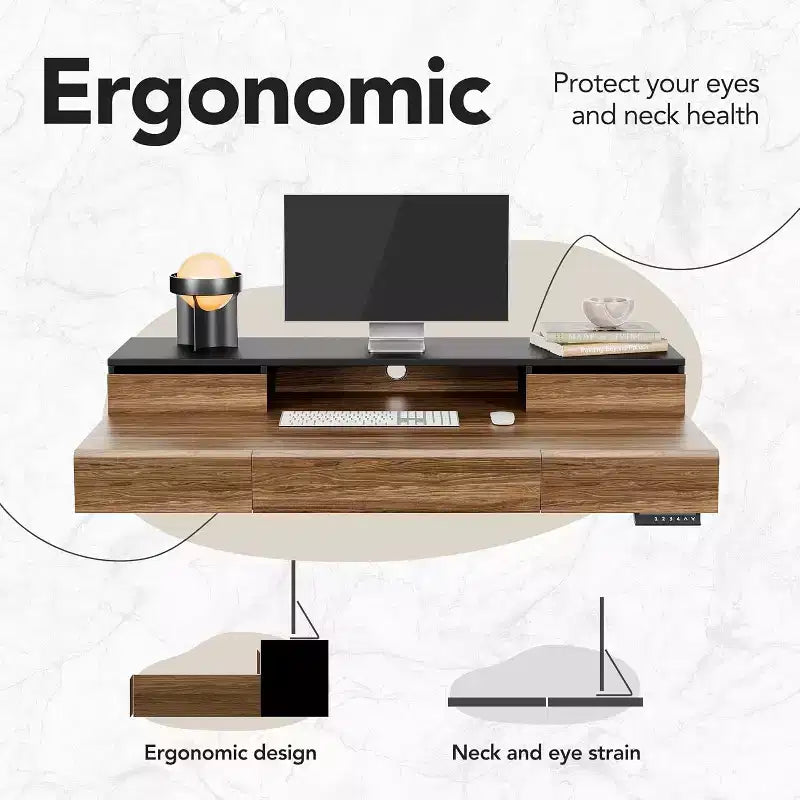 Standing Desk with Drawers, 48 Inches Electric Height Adjustable Desk with Storage, Whole Piece Board Sit Stand Up Desk with Monitor Shelf