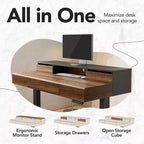 Standing Desk with Drawers, 48 Inches Electric Height Adjustable Desk with Storage, Whole Piece Board Sit Stand Up Desk with Monitor Shelf