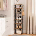 ACOINEL 8 Tiers Vertical Shoe Rack, Narrow Wooden Shoe Storage Organizer with Hooks, Space-Saving Shoe Tower Holds 8 Pairs