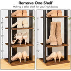 ACOINEL 8 Tiers Vertical Shoe Rack, Narrow Wooden Shoe Storage Organizer with Hooks, Space-Saving Shoe Tower Holds 8 Pairs