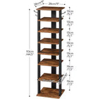ACOINEL 8 Tiers Vertical Shoe Rack, Narrow Wooden Shoe Storage Organizer with Hooks, Space-Saving Shoe Tower Holds 8 Pairs