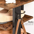 ACOINEL 8 Tiers Vertical Shoe Rack, Narrow Wooden Shoe Storage Organizer with Hooks, Space-Saving Shoe Tower Holds 8 Pairs