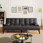 Canapé convertible Celebalcony, canapé pliable en cuir, avec accoudoirs amovibles, causeuse rembourrée avec porte-gobelets pliants pour la maison, le bureau, noir
