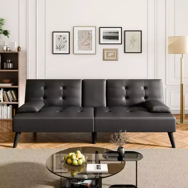 Canapé convertible Celebalcony, canapé pliable en cuir, avec accoudoirs amovibles, causeuse rembourrée avec porte-gobelets pliants pour la maison, le bureau, noir