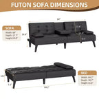 Canapé convertible Celebalcony, canapé pliable en cuir, avec accoudoirs amovibles, causeuse rembourrée avec porte-gobelets pliants pour la maison, le bureau, noir