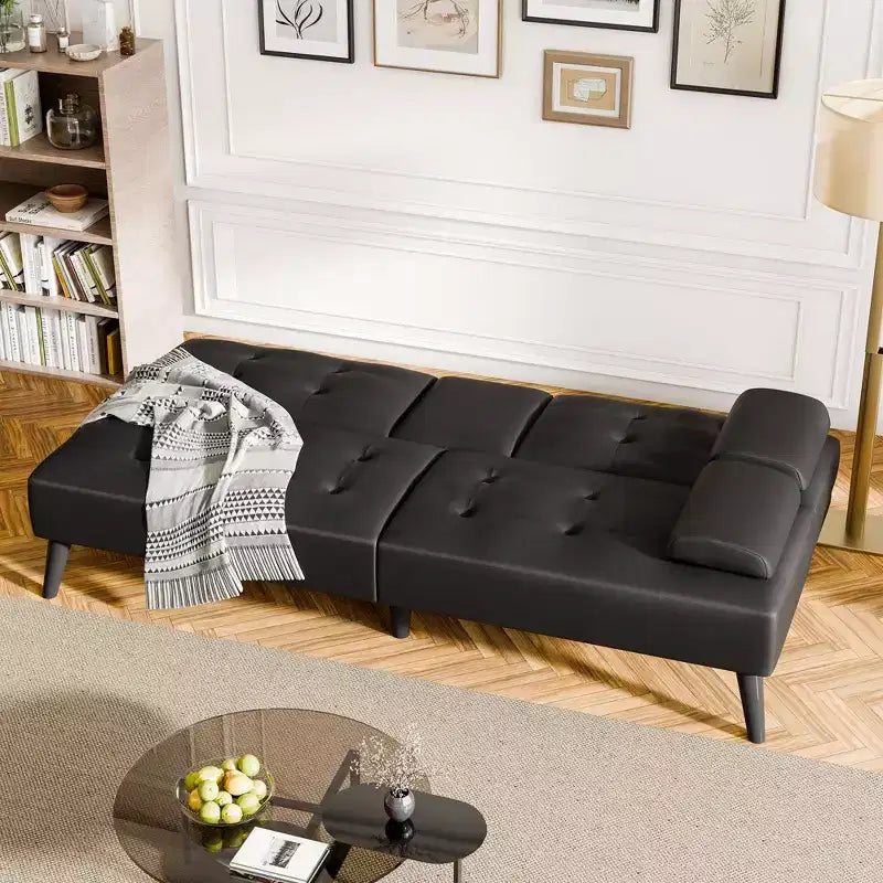 Canapé convertible Celebalcony, canapé pliable en cuir, avec accoudoirs amovibles, causeuse rembourrée avec porte-gobelets pliants pour la maison, le bureau, noir