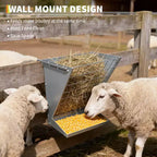 Wall Mount Hay Feeder, 2 in 1 Hay & Grain Livestock Feeder, Heavy Duty Metal Wall Mount Hay Rack with Adjustable Distance for Goats, Sheep, Horse