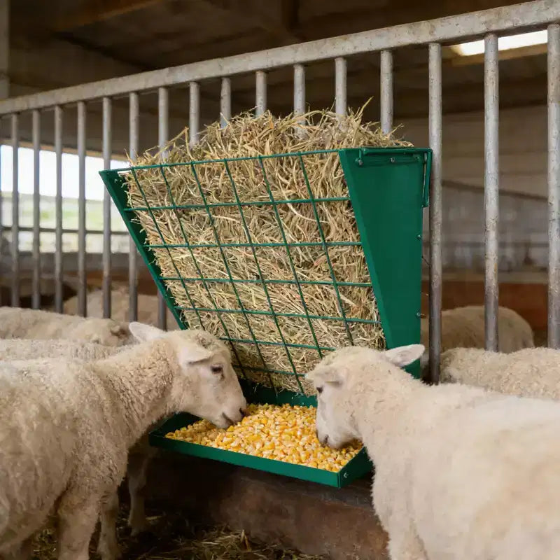Wall Mount Hay Feeder, 2 in 1 Hay & Grain Livestock Feeder, Heavy Duty Metal Wall Mount Hay Rack with Adjustable Distance for Goats, Sheep, Horse