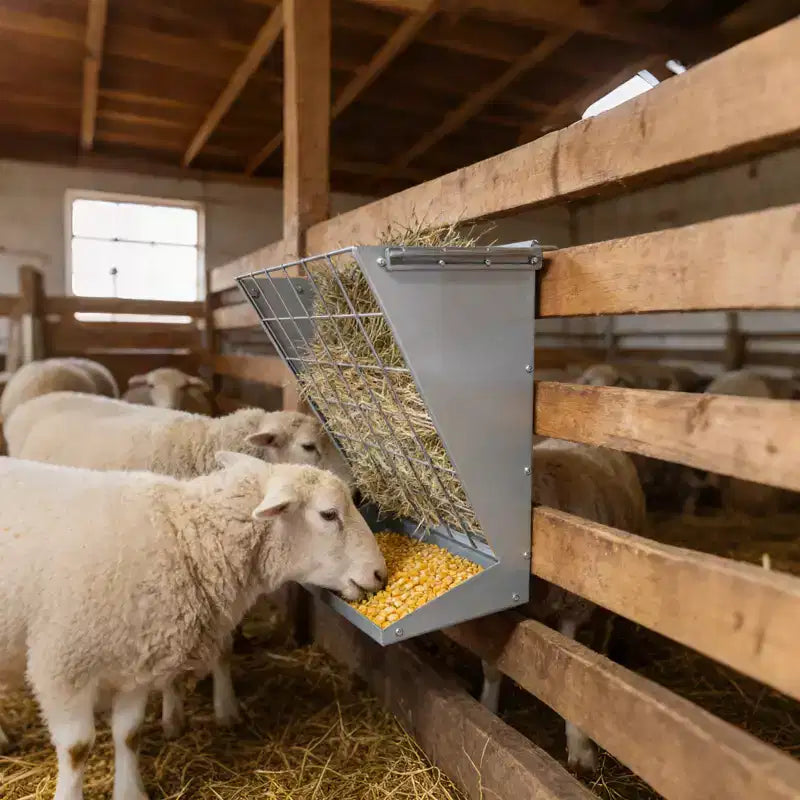 Wall Mount Hay Feeder, 2 in 1 Hay & Grain Livestock Feeder, Heavy Duty Metal Wall Mount Hay Rack with Adjustable Distance for Goats, Sheep, Horse