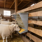 Wall Mount Hay Feeder, 2 in 1 Hay & Grain Livestock Feeder, Heavy Duty Metal Wall Mount Hay Rack with Adjustable Distance for Goats, Sheep, Horse